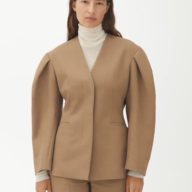 Arket puff-sleeve blazer brown