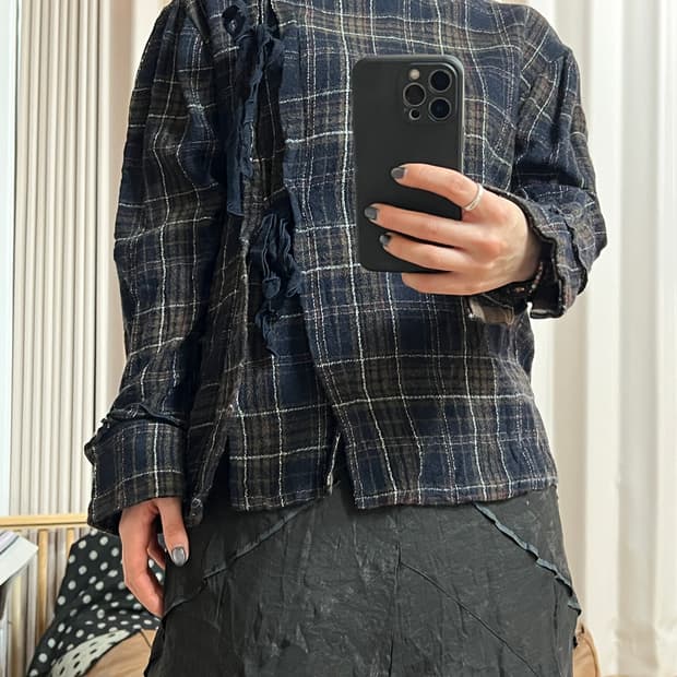 SJSJ 한섬 여성 체크 모직 블라우스 