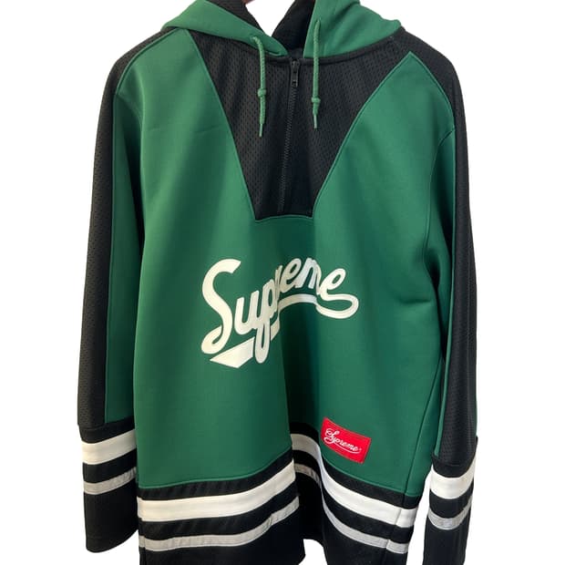 Supreme 스크립트 로고 하프 집업 후디