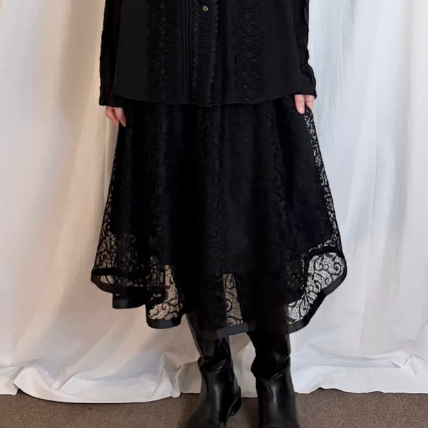 Lace Flare Midi Skirt – Black