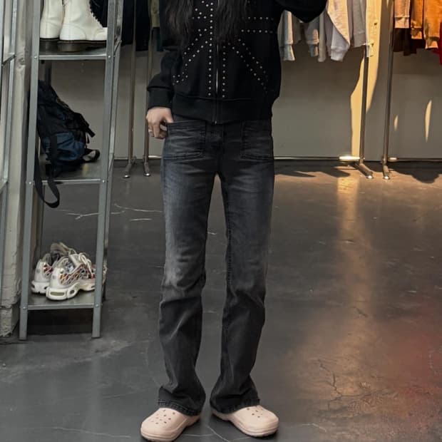 빈티지 블랙골드 패턴 퍼 후드집업 (퍼 탈부착 가능) A3124