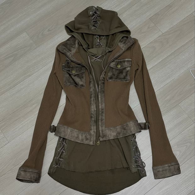 Vintage Archive Style Lace-Up Hooded Top