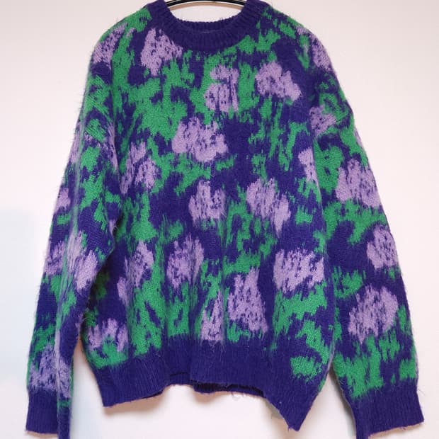 보라+초록 니트