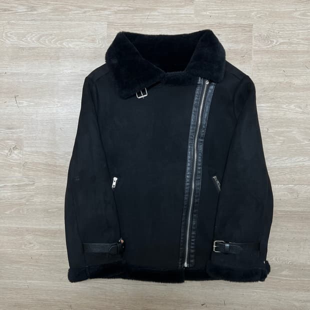 여성 넥 비죠 스트랩 스웨이드 무스탕 자켓 [블랙] FREE