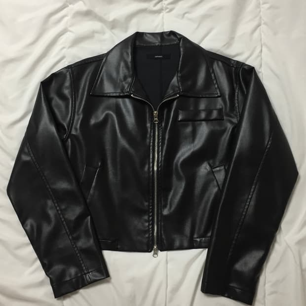 크롭 가죽 레더자켓