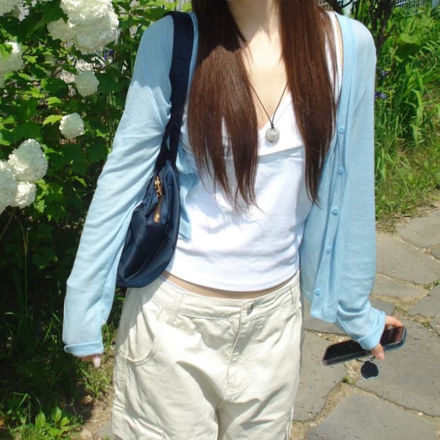 ourcabinet calm slim cardigan sky blue