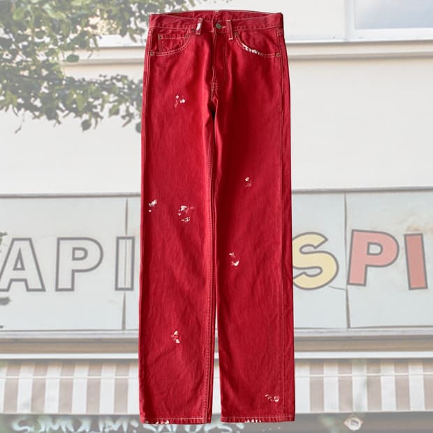 리바이스 501  페인팅 레드 데님 팬츠