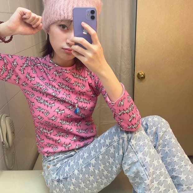 ERL 블랙 프린트 롱슬리브 티셔츠