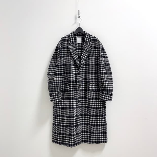 산드로옴므 울 캐시미어 체크 핸드메이드 코트