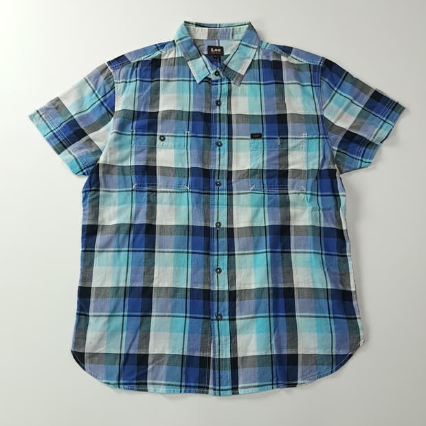 CK802 XL 리 LEE 캔자스 1889 블루 체크 반팔 셔츠 남방