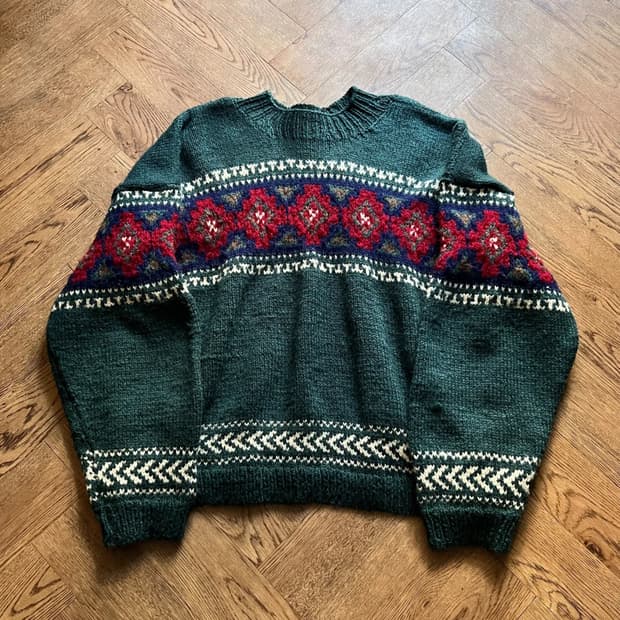 [L]90's 빈티지 패턴 그린 울 스웨터
