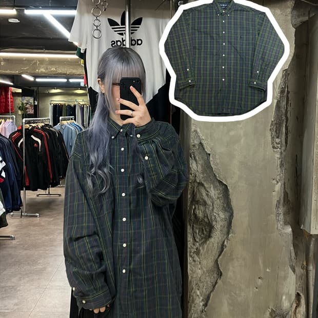 폴로 랄프로렌 체크 셔츠 다크그린 L  #csz2401