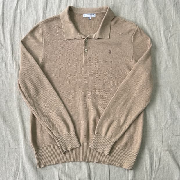 Us폴로 베이지 와플 니트 카라티 XXL