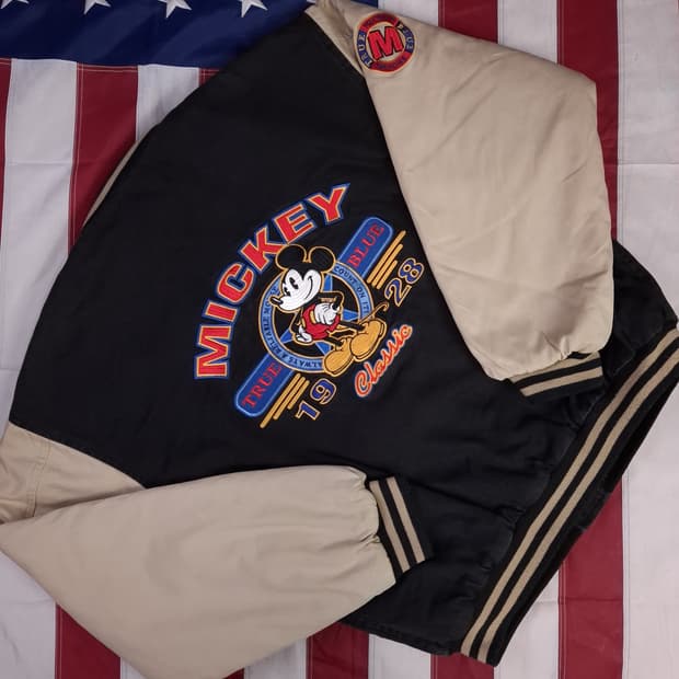 오리지날 90's 디즈니 미키마우스 코튼 바시티 자켓