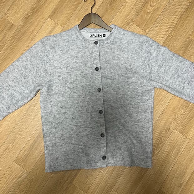 지플리시 핑거홀 가디건 멜란지 그레이