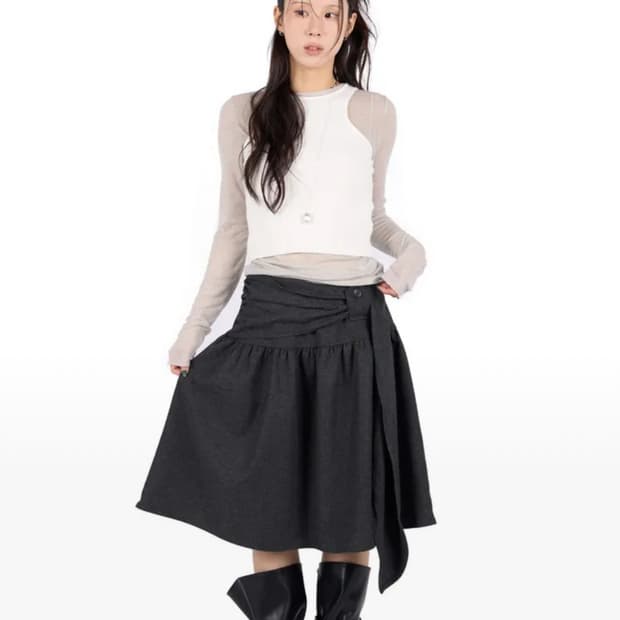 1회착) 릿킴 울 스커트 차콜 ( KNOT WOOL BLEND SKIRT