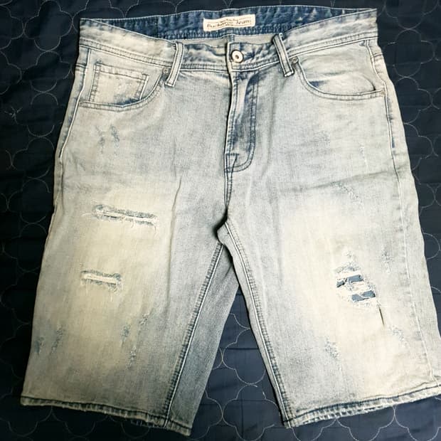 (빈티지) 버커루 디스트로이드 워싱 데님 반바지 라이트블루 (33)