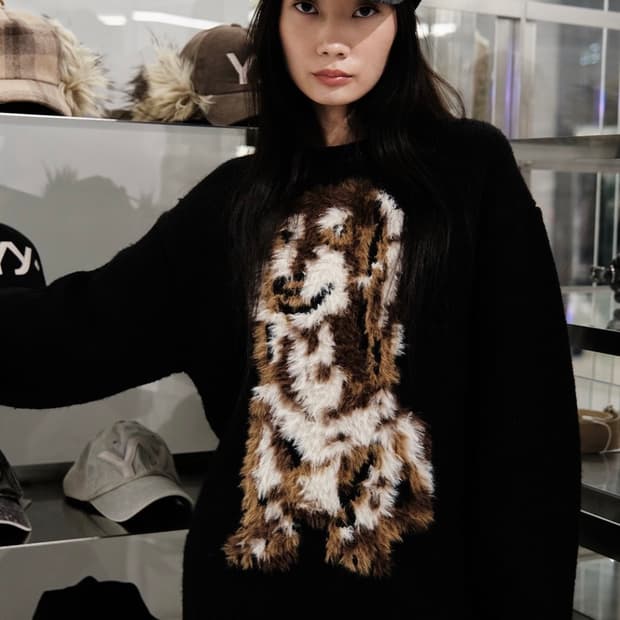 오픈와이와이 SHAGGY JACQUARD DOG SWEATER BLACK