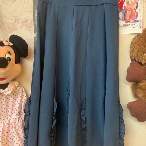 jpn 청록 러플 롱스커트