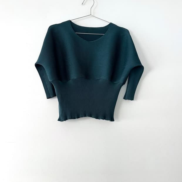 Batwing short pleats top / green