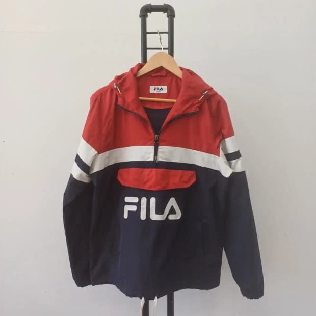 FILA 필라 아노락 올드스쿨 바람막이 자켓 레드 네이비 95