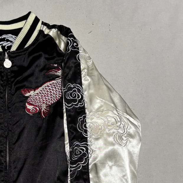 XL jpn 잉어 자수 리버시블 블랙 스카쟌