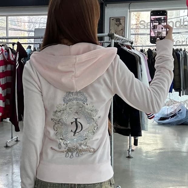 쥬시꾸뛰르 큐빅 후드집업 베이비핑크