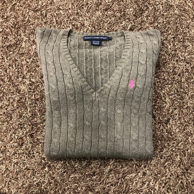 L 폴로 랄프로렌 핑크 포니 케이블 그레이 니트