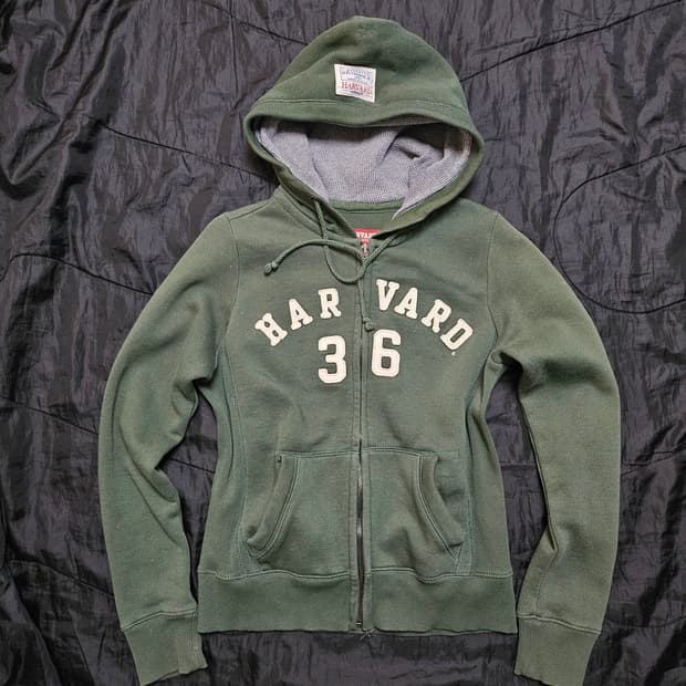 Spao 딱붙핏 그린 하버드 후드 집업