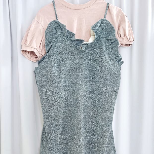 [세트] 일본빈티지 프릴 뷔스티에 원피스 + 크롭 반팔 (여리핏)