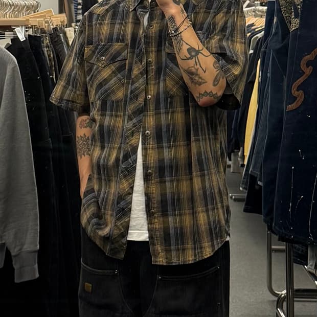 XL) 할리데이비슨 빈티지 체크 반팔 셔츠