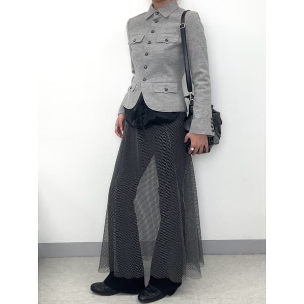 빈티지 그레이 그물 스커트