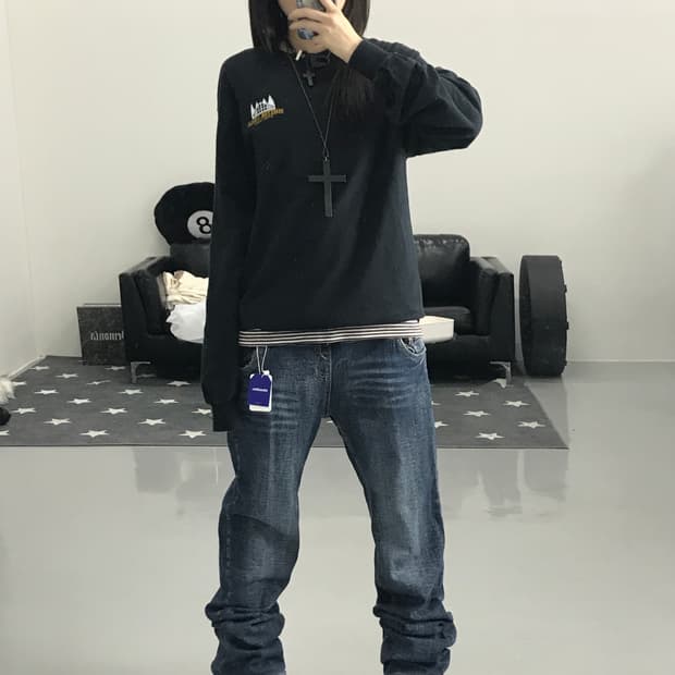 길단 프린팅 블랙 롱 슬리브