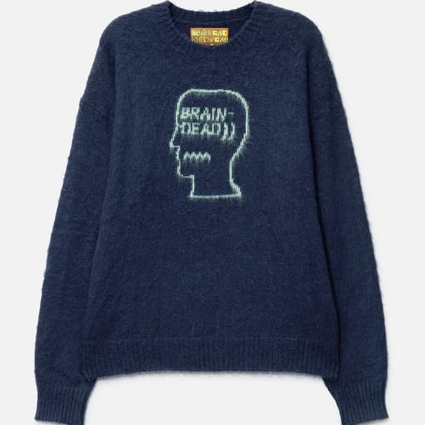 [s] 브레인데드 로고 헤드 파일 모헤어 니트 네이비