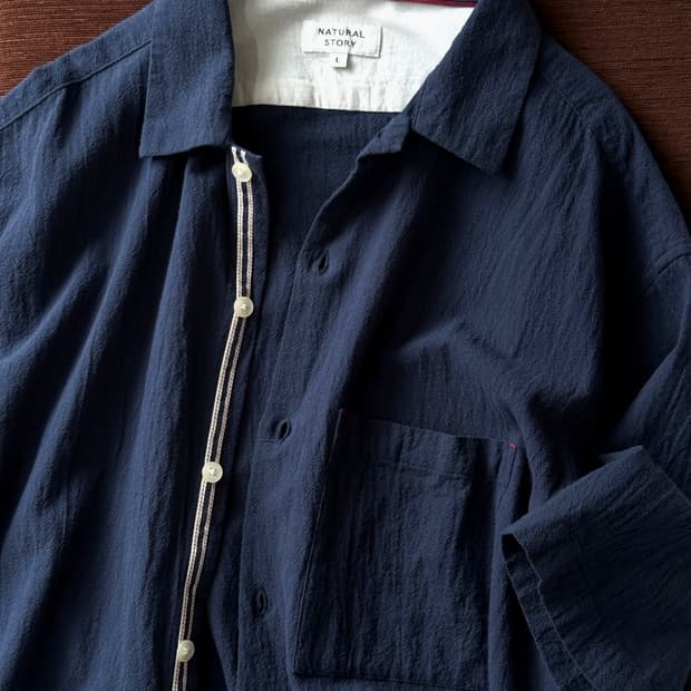 Natural cotton woven fabric H/S shirt