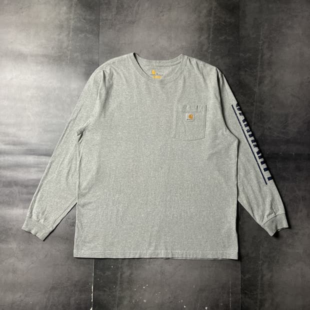 CARHARTT 칼하트 빈티지 그레이 레터링 긴팔 티셔츠 A00972