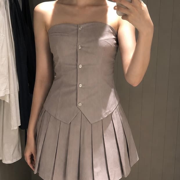 ZARA 스트라이프 셋업 튜브탑 플리츠 미니스커트