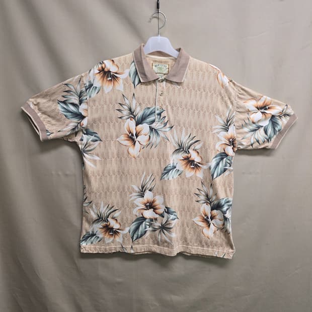 HIBISCUS HAWAII 빈티지 하와이안 플로럴 폴로 셔츠