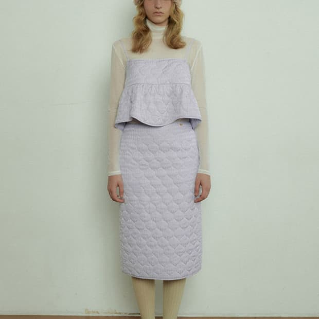 택O) [s] 오버듀플레어 자카드 퀄팅 뷔스티에, 스커트 셋업 라벤더