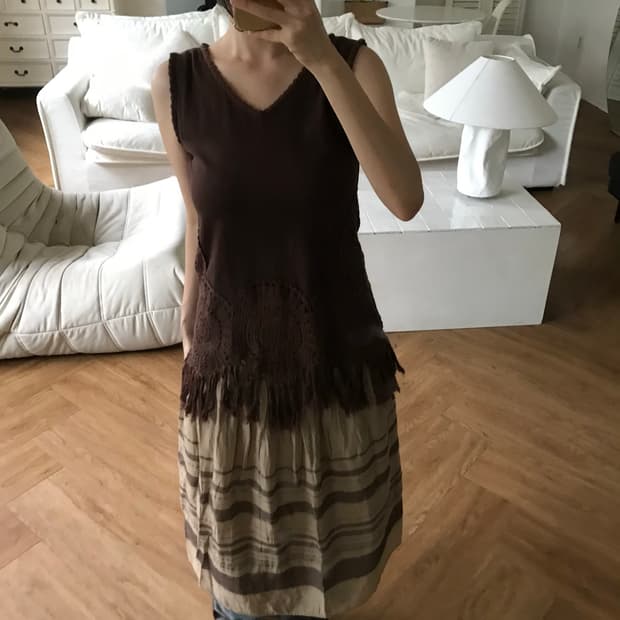 vintage brown tassel sleeveless