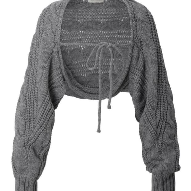 쓰리타임즈 케이블 니트 볼레로 그레이