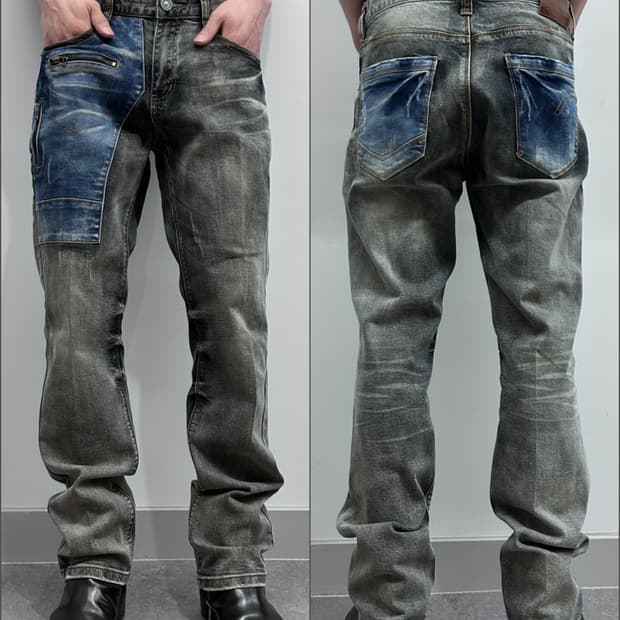 하드 페이딩 판넬 데님 팬츠