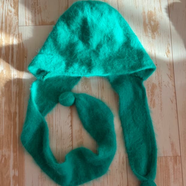 빈티지 앙고라 그린 초록 후드머플러 목도리 비니 버킷햇