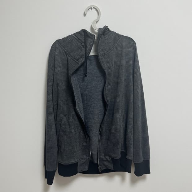 빈티지 y2k 그레이 차콜 체크 후드집업