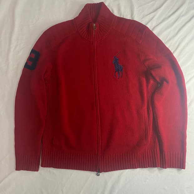 폴로랄프로렌 빅포니 치프키프 니트집업 버건디