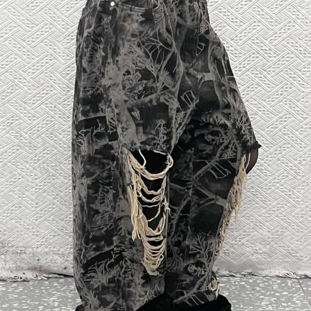 SEEOT 빈티지 아메카지 스트릿 펑크 데미지 코튼팬츠 L C09256