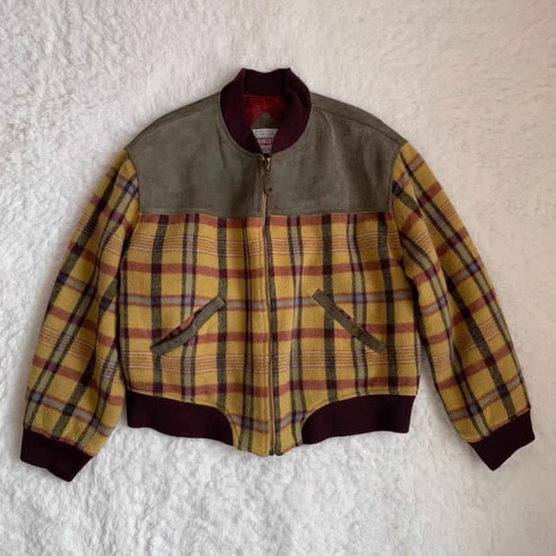 00s 빈티지 이탈리아 메이드 체크 바시티 자켓