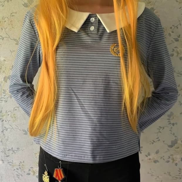 샵페어리 피터팬 peter pan collar stripe top