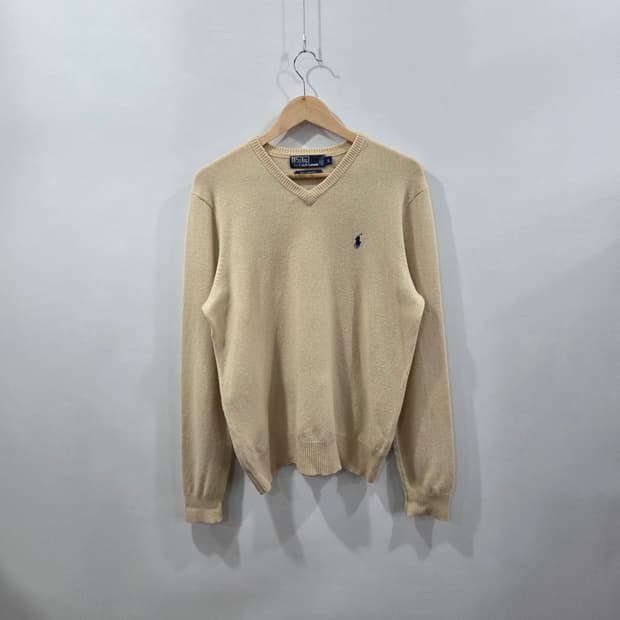 폴로랄프로렌 램스울 옐로우 브이넥 니트 L