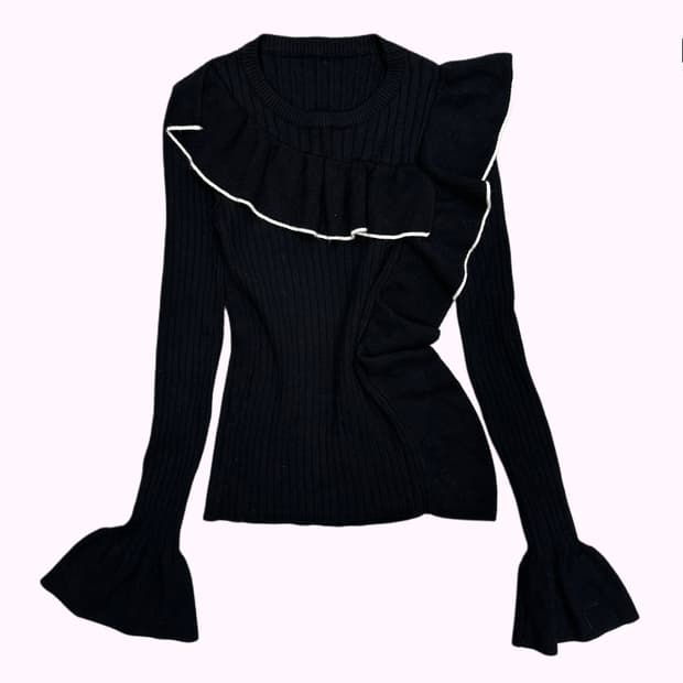 ribbed ruffle detail knit